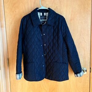 Selene Sport Quilted Snap Front Jacket Black Plaid Lining Women's Size L Chore